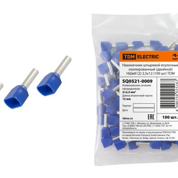 Наконечник штыревой втулочный изолированный двойной 2.5мм²-12 TDM НШвИ(2) 100шт (10)