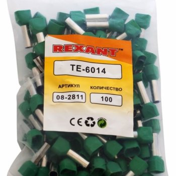 Наконечник штыревой втулочный изолированный двойной 6мм²-14 Rexant НШвИ(2) зеленый (100)