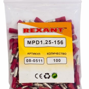 Разъём штекерный изол папа РшИп 1.5-4 100шт красный Rexant (100)