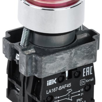 Кнопка IEK LA167-BAF45 1з+1р красный IP65 (10)