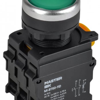 Кнопка IEK MASTER d22мм 1з+1р 230В подсв зелёный (10)