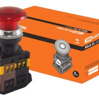 Кнопка TDM AELA-22 Гриб 1з+1p подсветка 220В красный (10)