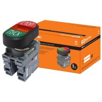 Кнопка двойная TDM MPD4-11R Пуск-Стоп подсветка 220В зелёный/красный (10)