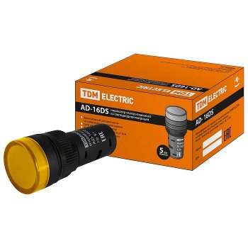Лампа индикаторная TDM AD-16DS(LED) желтый 220В (20)
