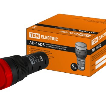 Лампа индикаторная TDM AD-16DS(LED) красный 220В (20)