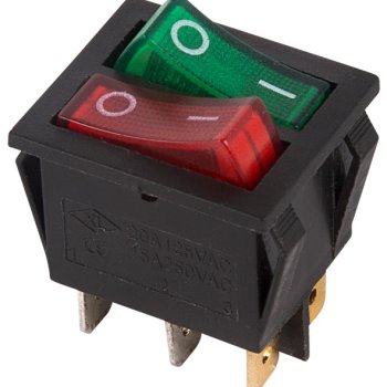 Выключатель Rexant вкл-выкл 15А подсветка двойной красный/зеленый (10)