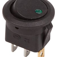 Выключатель Rexant вкл-выкл 16А подсветка зеленый круг 12В черный