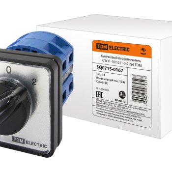 Переключатель кулачковый 2P 10А IP40/IP20 TDM КПУ11-10/52 (1-0-2) (100)