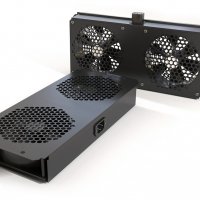 Модуль вентиляторный потолочный с 2-мя вентиляторами для установки в шкафы серий TTB, TTR, TWB, TWL, с подшипниками и крепежными элементами, без кабеля питания, цвет черный (RAL 9004SN) Hyperline