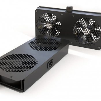 Модуль вентиляторный потолочный с 2-мя вентиляторами для установки в шкафы серий TTB, TTR, TWB, TWL, с подшипниками и крепежными элементами, без кабеля питания, цвет черный (RAL 9004SN) Hyperline