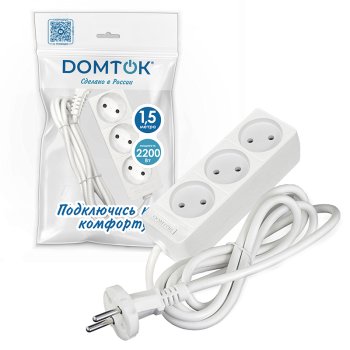 Удлинитель 3гнезда 1,5м без заземления ПВС 2200Вт 2х0,75мм² DOMTOK Лидер (45)