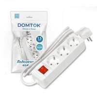 Удлинитель 3гнезда  1,5м с заземлением с выключателем ПВС 3х1мм² 3500Вт DOMTOK (50)