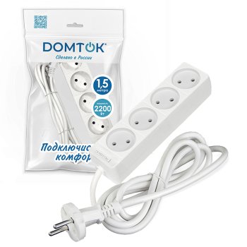 Удлинитель 4гнезда 1,5м без заземления ПВС 2200Вт 2х1мм² DOMTOK (45)