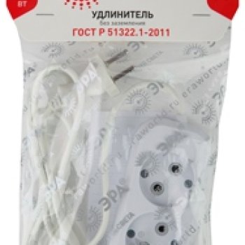 Удлинитель 2гнезда  1.5м без заземления ПВС 1300Вт 2x0.75мм² Эра ГОСТ (20)