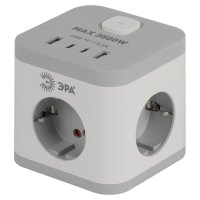 Удлинитель  3гнезда  1.5м с/з выключатель ПВС 3500Вт 3x0.75мм² 4xUSB (2xA+2xC) белый куб Эра