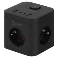 Удлинитель  3гнезда  1.5м с/з выключатель ПВС 3500Вт 3x0.75мм² 4xUSB (2xA+2xC) черный куб Эра