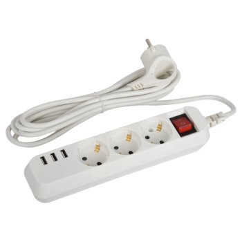 Удлинитель 3гнезда  3.0м с/з выкл ПВС 2200Вт 3x0.75мм² 3хUSB Эра (20)