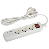 Удлинитель 3гнезда  3.0м с/з выкл ПВС 2200Вт 3x0.75мм² USB+TypeC Эра (20)