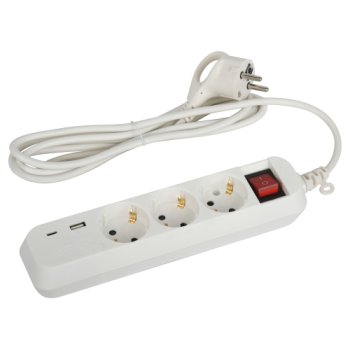 Удлинитель 3гнезда  3.0м с/з выкл ПВС 2200Вт 3x0.75мм² USB+TypeC Эра (20)