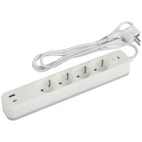 USF-4es-1,5m-2xUSBAC-W удлин-ль ЭРА с заземл, с выкл, 4гн, 5м, +2xUSBA+C2,4A 1,5м 10А