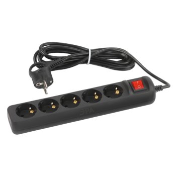 Удлинитель 5гнёзд  5.0м с/з выкл ПВС 2200Вт 3x0.75мм² черный Эра (20)