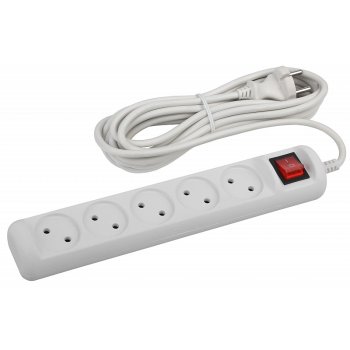 U-5s-5m-2x1 ЭРА Удлин-ль ЭРА без заземл,  с выкл, 5гн, 5м, ПВС, 2х1мм2, 10А (12/432)