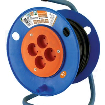 Удлинитель-катушка 4гнезда 50м без заземления ПВС 1300Вт 2x0.75мм² TDM Народный