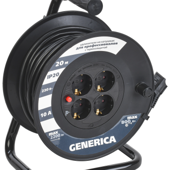Удлинитель-катушка 4гнезда 20м ПВС 2200Вт 3x1мм² IP20 т/з УК20 Generica