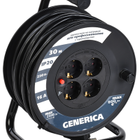 Удлинитель-катушка 4гнезда 30м ПВС 3500Вт 3x1.5мм² IP20 т/з УК20 Generica