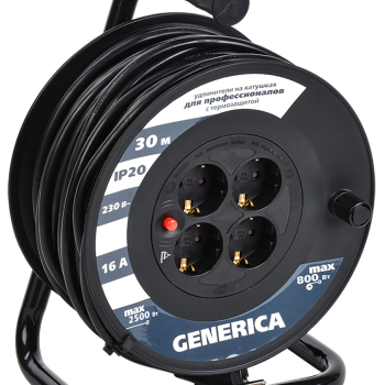 Удлинитель-катушка 4гнезда 30м ПВС 3500Вт 3x1.5мм² IP20 т/з УК20 Generica