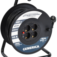 Удлинитель-катушка 4гнезда 40м ПВС 2200Вт 3x1мм² IP20 т/з УК20 Generica