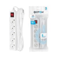 Удлинитель 5гнёзд 5м без заземления выключатель 2500Вт 2x0.75мм2 Фотон 10-55S белый (20)