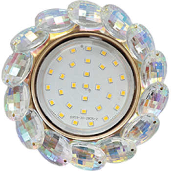 Светильник Ecola GX53 H4 Glass Круглый с большими хрусталиками Прозр.искристый/Золото 56x125