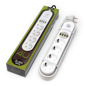 Сет фильтр LDNIO SE4432 4гн+USBx4(max 3.4A 17Вт) 2м 2500Вт белый/серый (1/50)