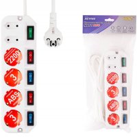 Сетевой фильтр Most A10 6гнезд 1,6м 2200Вт,отдельные выключатели, белый