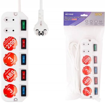 Сетевой фильтр Most A10 6гнезд 1,6м 2200Вт,отдельные выключатели, белый