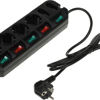 Сетевой фильтр Most A10 6 гнёзд, 1,6м, 2200Вт, отдельные выключатели, чёрный, пакет (1/15)