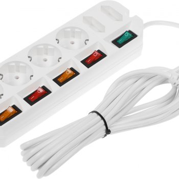 Сетевой фильтр Most A10 6 гнёзд, 5м, 2200Вт, отдельные выключатели, белый, пакет (1/15)
