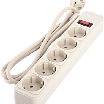 Сетевой фильтр Perfeo REAL POWER 5 гнёзд, 1,8 метра, 3х1,5мм2, 16A, 3500Вт, тройная защита, серый (1/30)