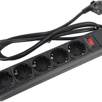 Сетевой фильтр Perfeo REAL POWER 5 гнёзд, 1,8 метра, 3х1,5мм2, 16A, 3500Вт, тройная защита, чёрный (1/30)