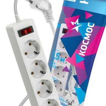 Сетевой фильтр Космос 4гнезда 1.5м ПВС 2200Вт 3x0.75мм² белый (20)