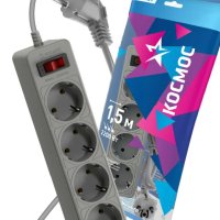 Сетевой фильтр Космос 4гнезда 1.5м ПВС 2200Вт 3x0.75мм² серый (20)