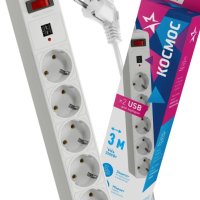 Сетевой фильтр Космос 5гнёзд 3м 2хUSB/2.1A ПВС 2200Вт 3x0.75мм² белый (20)
