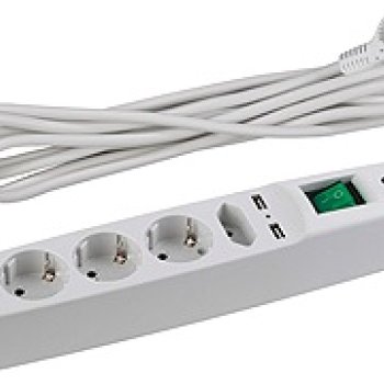 Сетевой фильтр Эра SFU 5гнёзд+2гнезда USB 2м 3x0.75мм² 2200Вт белый