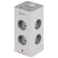 Сетевой фильтр Эра TWR 8гнёзд+4гнезда USB (2xA+2xC) 1.5м 3x0.75мм² 3500Вт белый башня