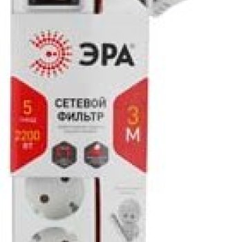 Сетевой фильтр Эра USF 5гнёзд 3м 3x0.75мм² 2200Вт белый (20)
