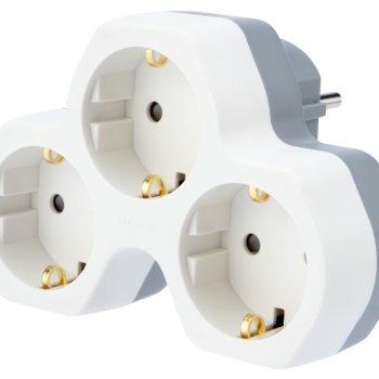 Тройник Rexant 16А с/з шторки бело-серый (24)