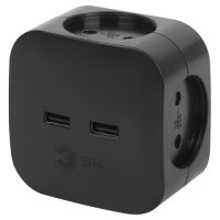 Четверник Эра 10А б/з 2xUSB 2400mA черный