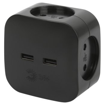Четверник Эра 10А б/з 2xUSB 2400mA черный