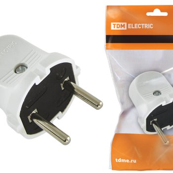 Вилка TDM без заземления белая 6А 250В (50)
